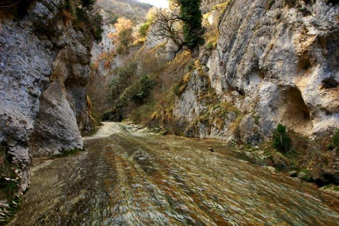 corriente fluvial con colores otoñales, ARTETA (Navarra)